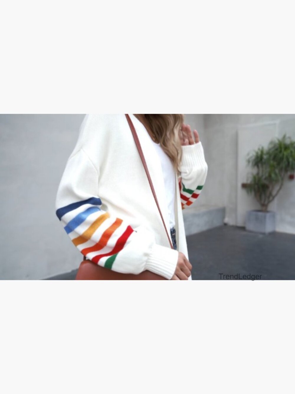 Striped Color Block Open Front Knit Cardigan Long Sleeve Lightweight - Picture 7 of 7